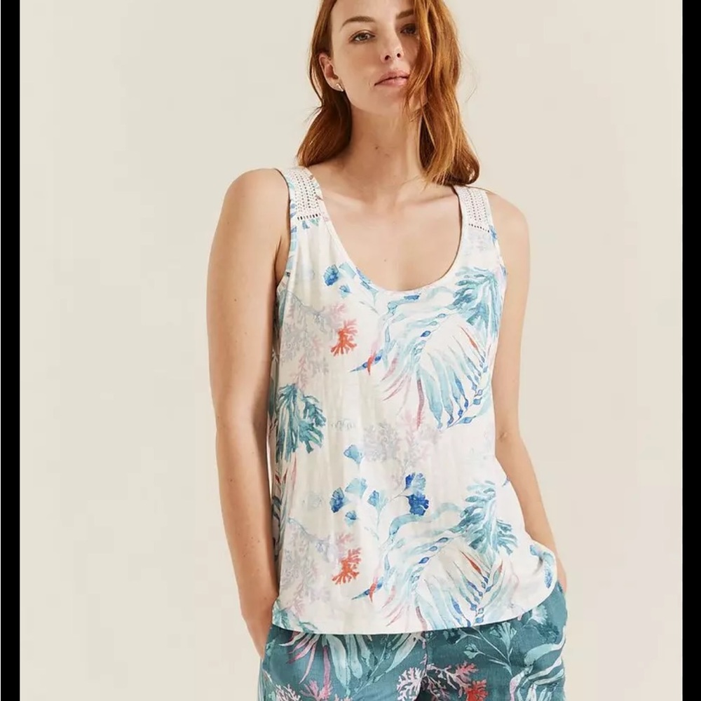 FATFACE Hallie ocean botanical vest tank top crochet detail